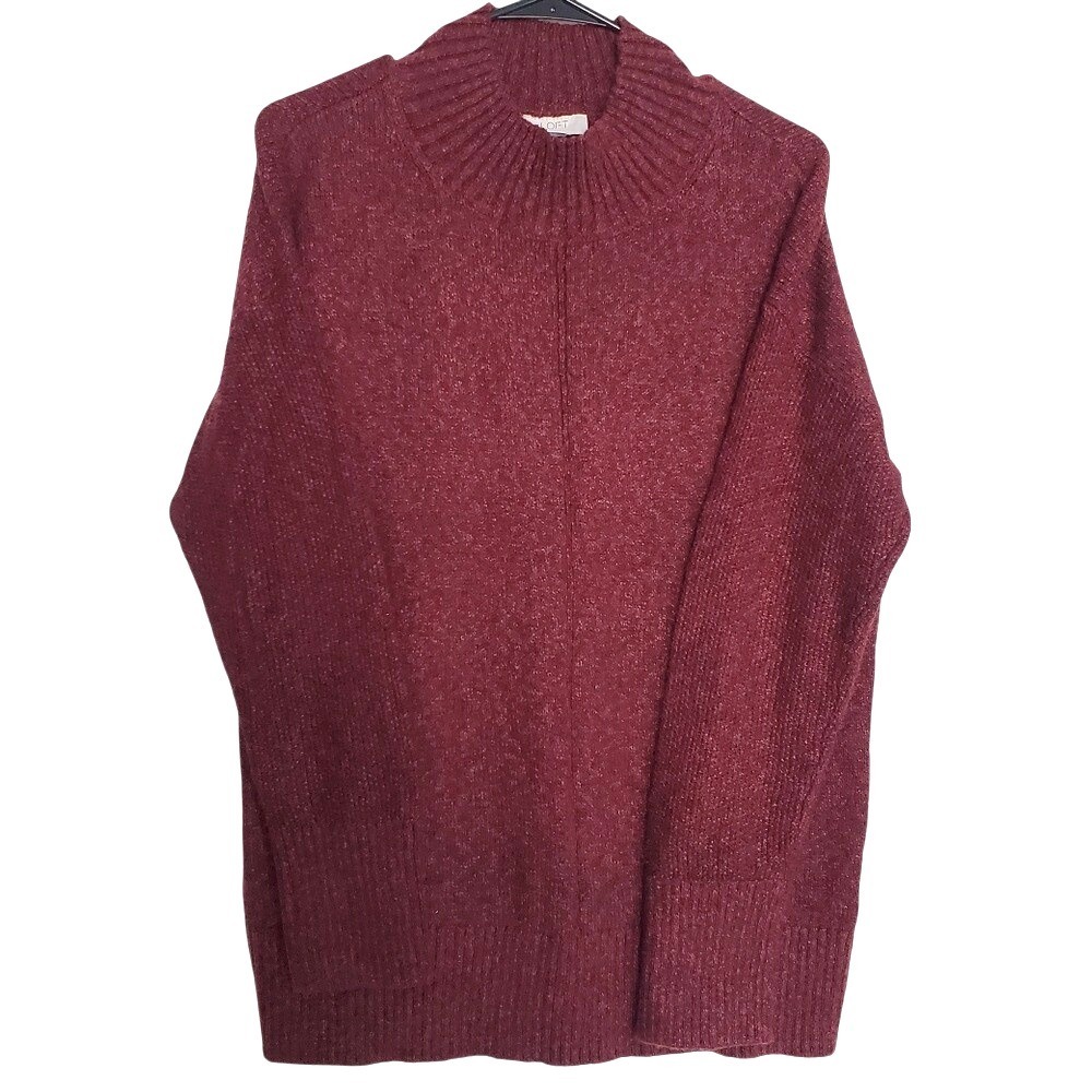 Loft Red Mock Neck Knit Cozy Long Sleeve Tunic Sweater‎ Pullover SZ:LP